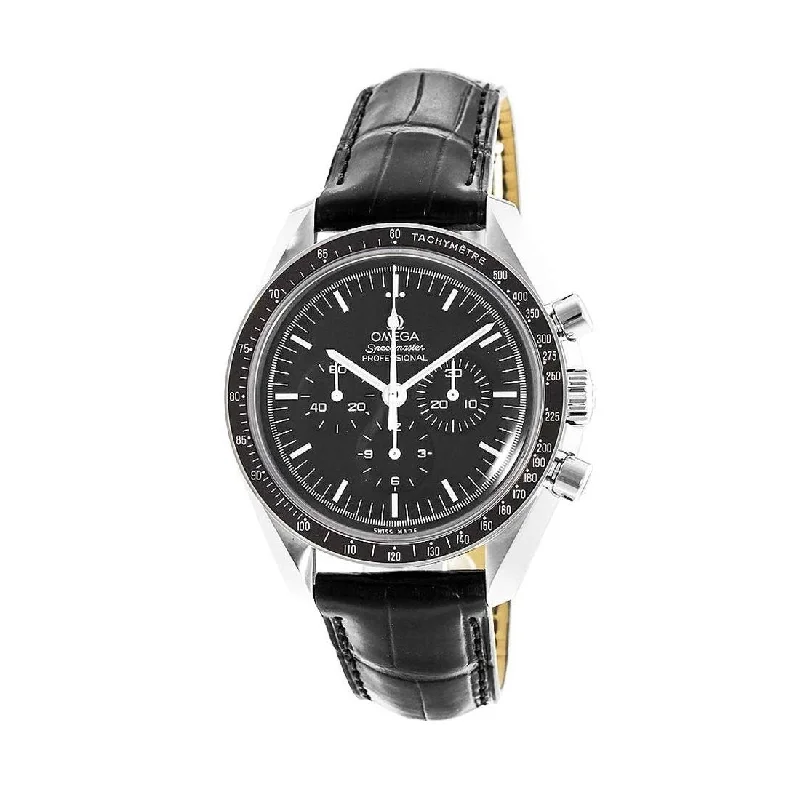 Omega Men's 311.33.42.30.01.001 Speedmaster   Chronograph Black Leather Watch