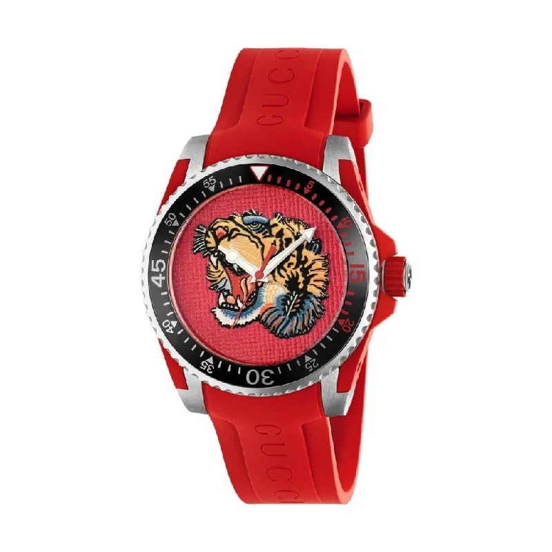 Gucci Men's YA136315 Dive Embroidered Tiger Red Rubber Watch