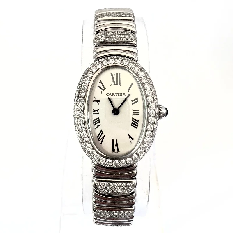 CARTIER BAIGNOIRE 23mm Quartz 18K White Gold 2.86TCW Diamond Watch