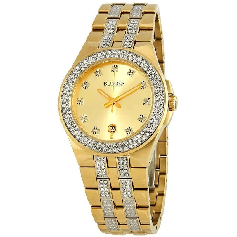 Bulova Men's 98B174 Crystal Gold-Tone Stainless Steel with Sets of Crystal Watch